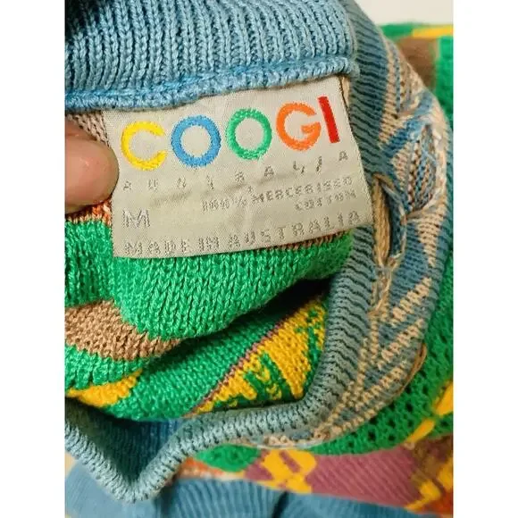 Vintage COOGI Australia Sweater Sz M Texured Multi Color-Pattern-Stitch-Cotton - Picture 7 of 7
